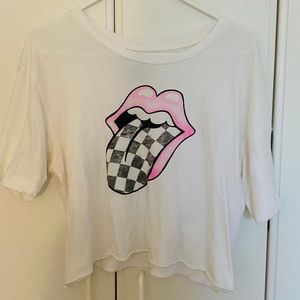 white rolling stones graphic tee crop top